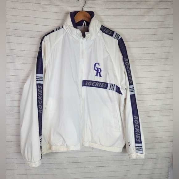 VINTAGE PRO PLAYER COLORADO ROCKIES WINDBREAKER FULL ZIP W HOOD, SZ MEDIUM - Picture 1 of 16